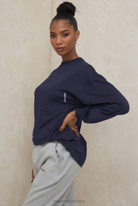 House of CB Strata Navy Long Sleeve Top Clothing 4H6N787