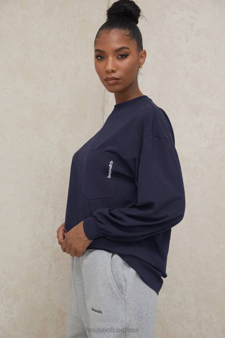 House of CB Strata Navy Long Sleeve Top Clothing 4H6N787