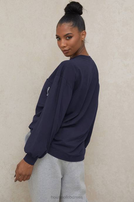 House of CB Strata Navy Long Sleeve Top Clothing 4H6N787