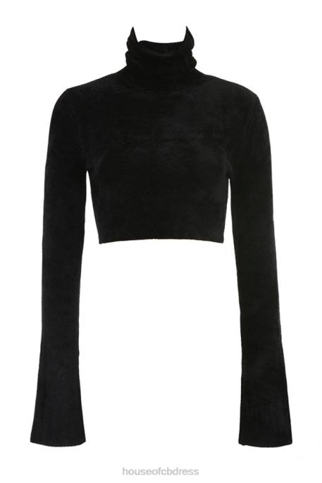House of CB Suri Black Chenille Cropped Top Clothing 4H6N689