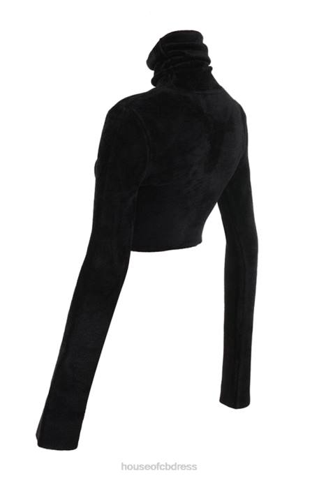 House of CB Suri Black Chenille Cropped Top Clothing 4H6N689