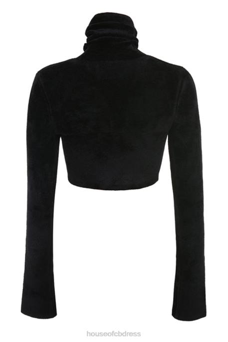 House of CB Suri Black Chenille Cropped Top Clothing 4H6N689