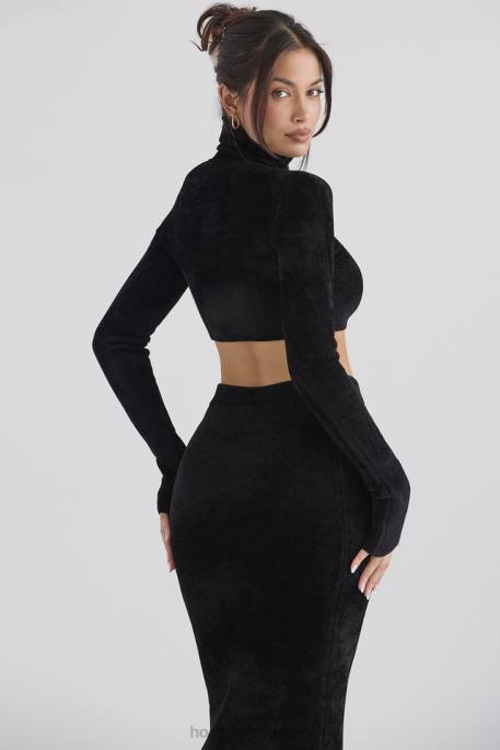 House of CB Suri Black Chenille Cropped Top Clothing 4H6N689