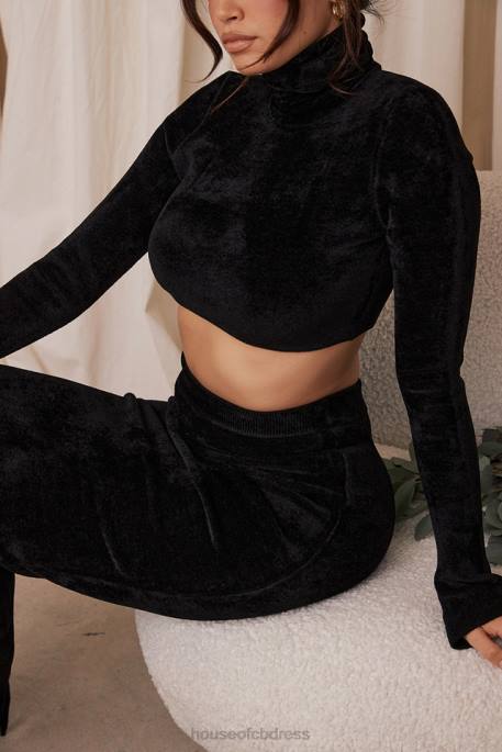 House of CB Suri Black Chenille Cropped Top Clothing 4H6N689