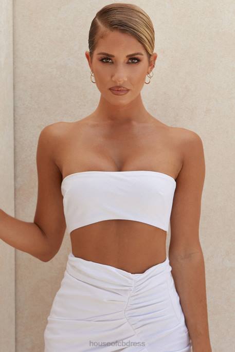 House of CB Tanice White Linen Mix Bandeau Top Clothing 4H6N805