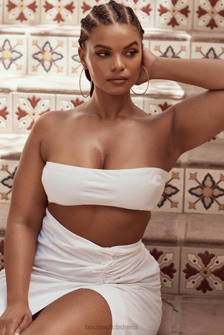 House of CB Tanice White Linen Mix Bandeau Top Clothing 4H6N805