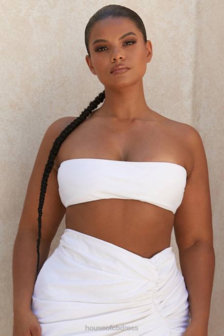 House of CB Tanice White Linen Mix Bandeau Top Clothing 4H6N805