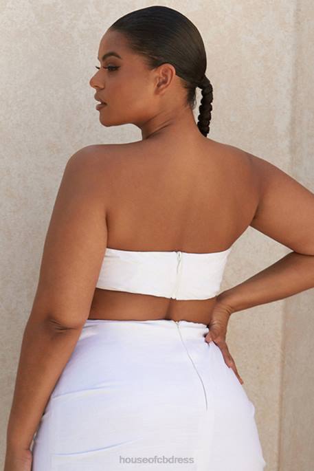 House of CB Tanice White Linen Mix Bandeau Top Clothing 4H6N805