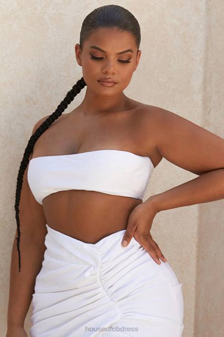 House of CB Tanice White Linen Mix Bandeau Top Clothing 4H6N805