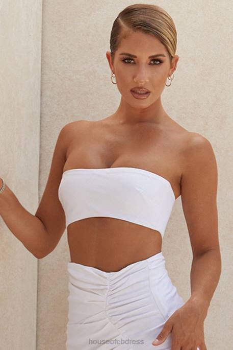 House of CB Tanice White Linen Mix Bandeau Top Clothing 4H6N805
