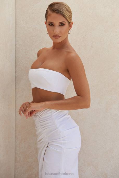 House of CB Tanice White Linen Mix Bandeau Top Clothing 4H6N805
