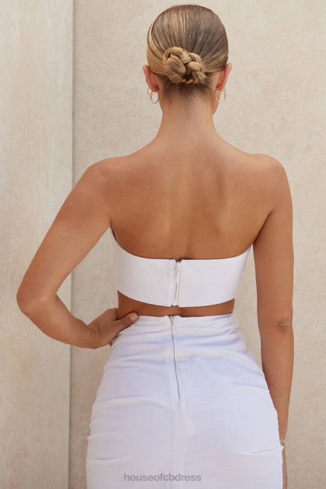 House of CB Tanice White Linen Mix Bandeau Top Clothing 4H6N805