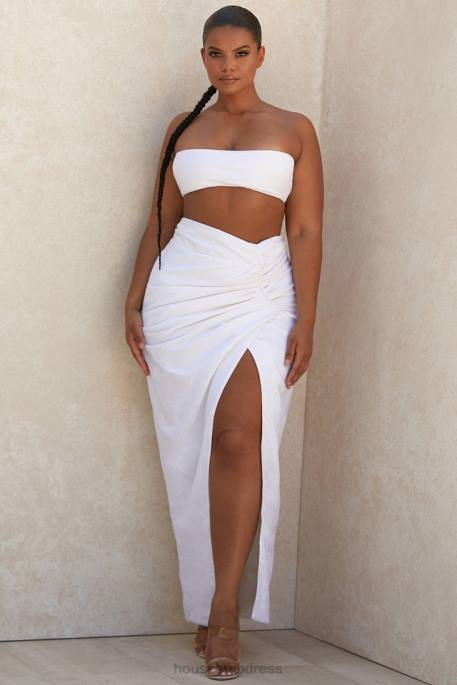 House of CB Tanice White Linen Mix Bandeau Top Clothing 4H6N805