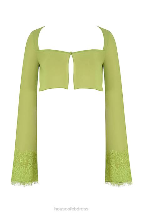 House of CB Tara Lime Green Georgette Cropped Top Clothing 4H6N737