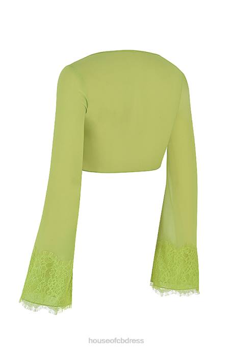 House of CB Tara Lime Green Georgette Cropped Top Clothing 4H6N737