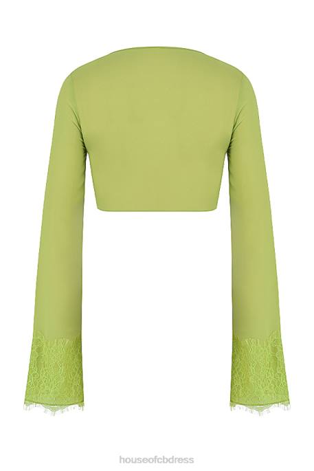 House of CB Tara Lime Green Georgette Cropped Top Clothing 4H6N737