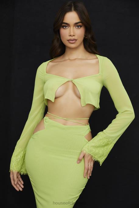 House of CB Tara Lime Green Georgette Cropped Top Clothing 4H6N737