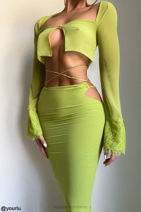 House of CB Tara Lime Green Georgette Cropped Top Clothing 4H6N737