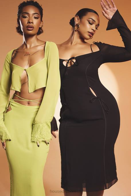 House of CB Tara Lime Green Georgette Cropped Top Clothing 4H6N737