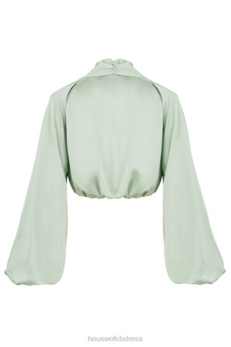 House of CB Tosca Sage Silky Satin Plunge Blouson Top Clothing 4H6N807