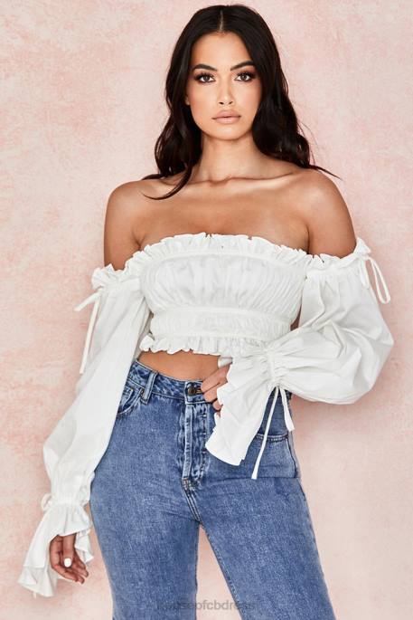 House of CB Tula White Ruched Off Shoulder Top Clothing 4H6N808