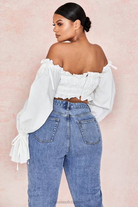 House of CB Tula White Ruched Off Shoulder Top Clothing 4H6N808