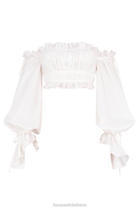 House of CB Tula White Ruched Off Shoulder Top Clothing 4H6N808