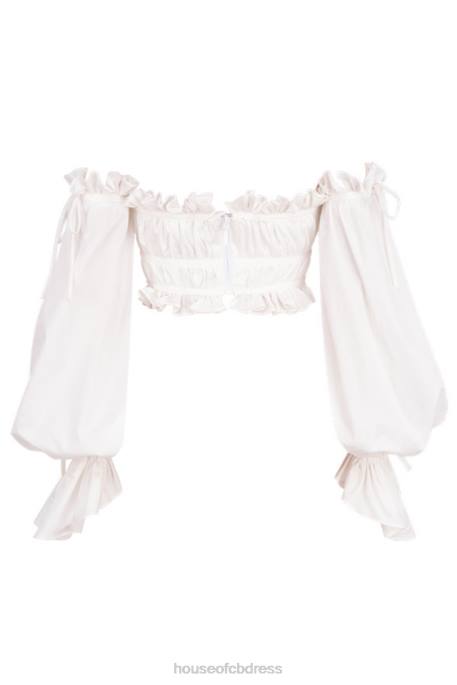 House of CB Tula White Ruched Off Shoulder Top Clothing 4H6N808