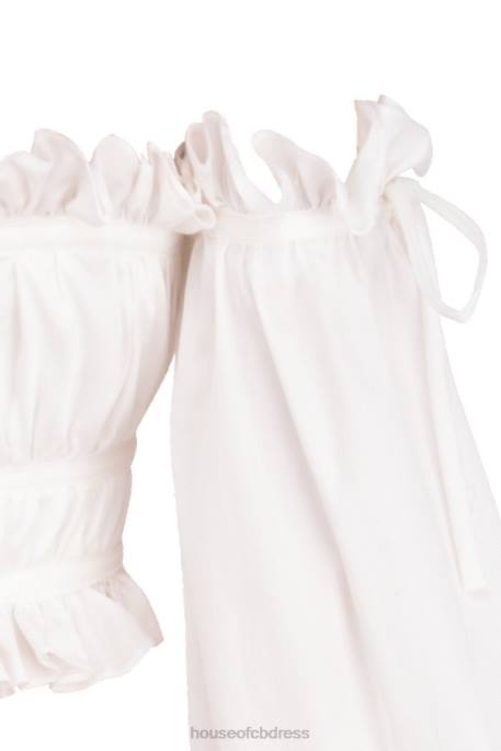 House of CB Tula White Ruched Off Shoulder Top Clothing 4H6N808
