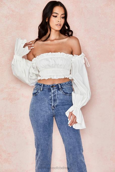 House of CB Tula White Ruched Off Shoulder Top Clothing 4H6N808