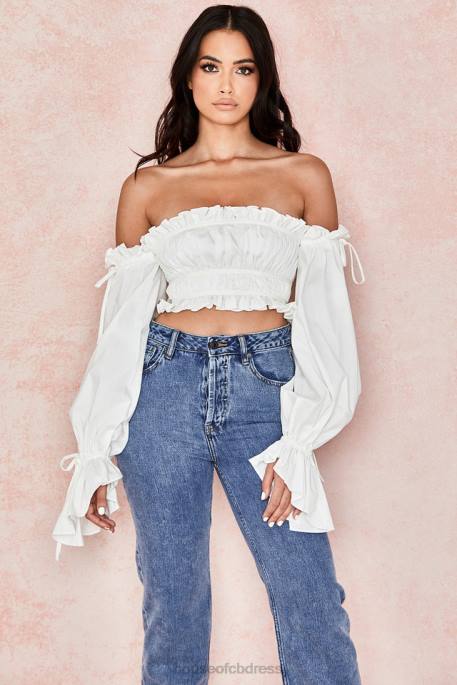 House of CB Tula White Ruched Off Shoulder Top Clothing 4H6N808