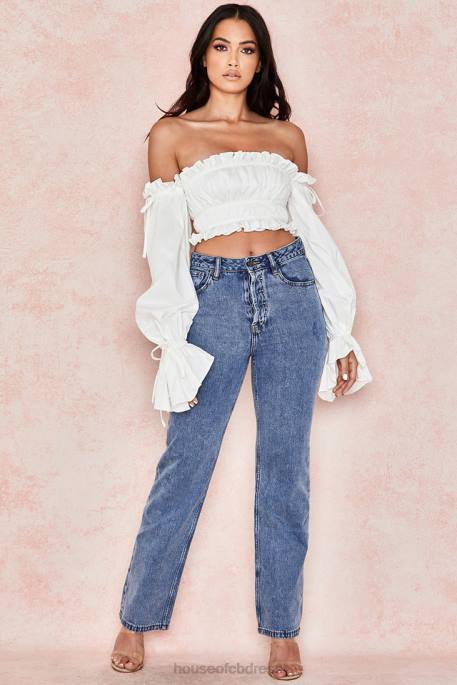 House of CB Tula White Ruched Off Shoulder Top Clothing 4H6N808