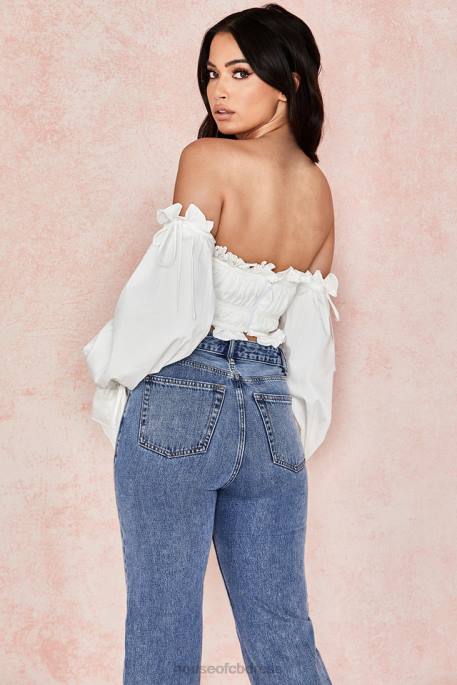 House of CB Tula White Ruched Off Shoulder Top Clothing 4H6N808