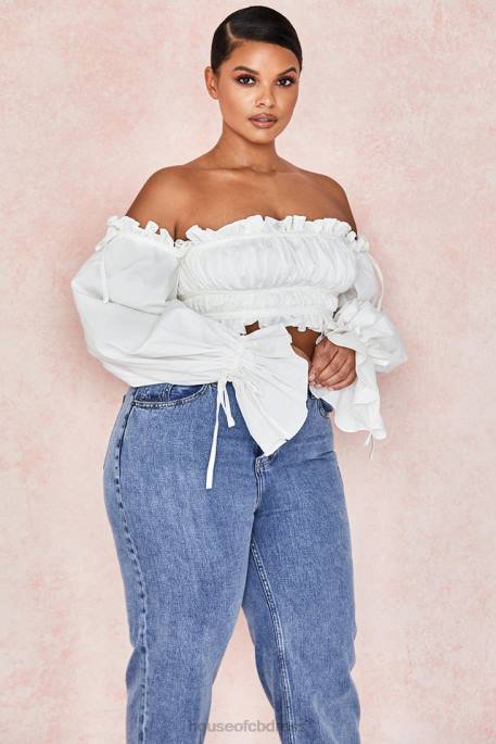 House of CB Tula White Ruched Off Shoulder Top Clothing 4H6N808