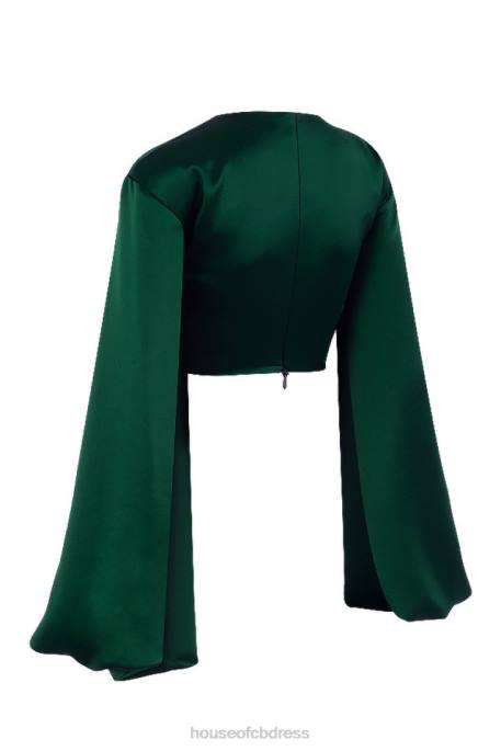 House of CB Vandra Emerald Green Satin Balloon Sleeve Top Clothing 4H6N772