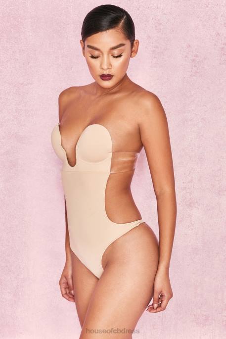 House of CB Beige Plunge Self Adhesive Backless Bodysuit Clothing 4H6N822