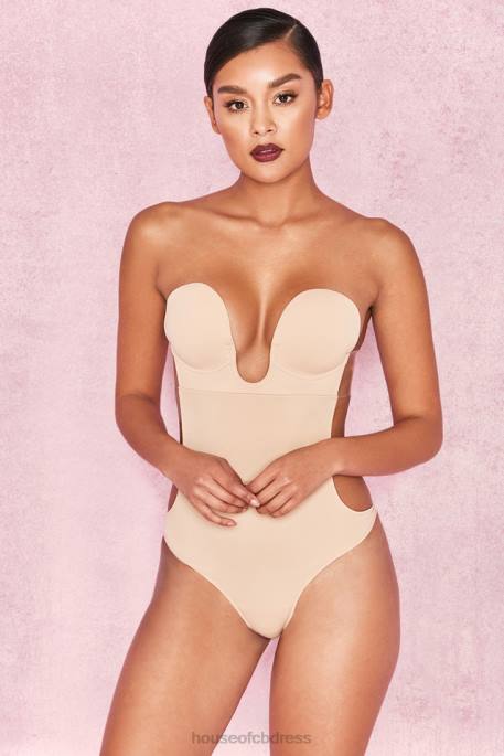 House of CB Beige Plunge Self Adhesive Backless Bodysuit Clothing 4H6N822