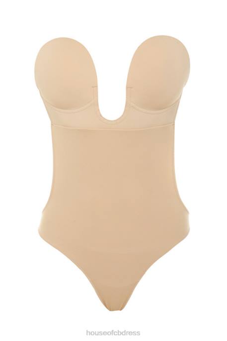 House of CB Beige Plunge Self Adhesive Backless Bodysuit Clothing 4H6N822