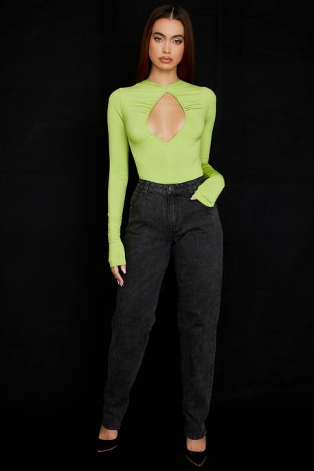 House of CB Estrelle Lime Green Cutout Bodysuit Clothing 4H6N736