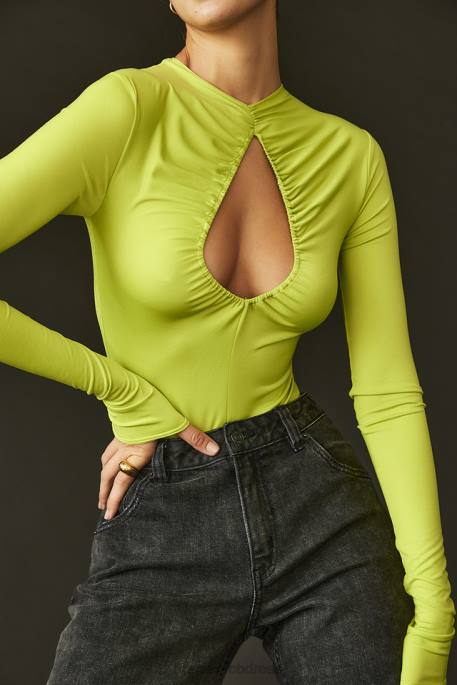 House of CB Estrelle Lime Green Cutout Bodysuit Clothing 4H6N736