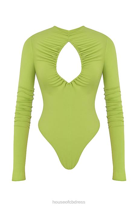House of CB Estrelle Lime Green Cutout Bodysuit Clothing 4H6N736