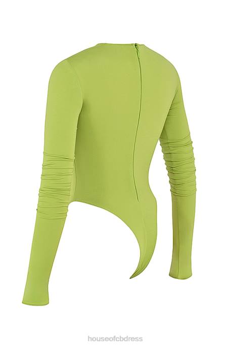 House of CB Estrelle Lime Green Cutout Bodysuit Clothing 4H6N736