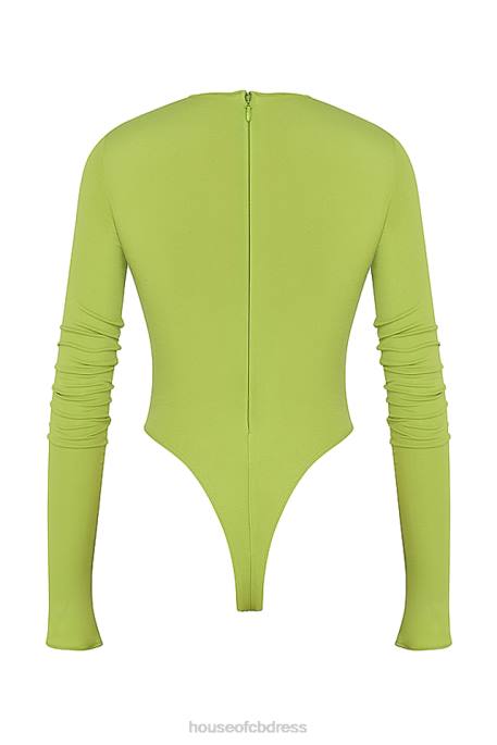 House of CB Estrelle Lime Green Cutout Bodysuit Clothing 4H6N736