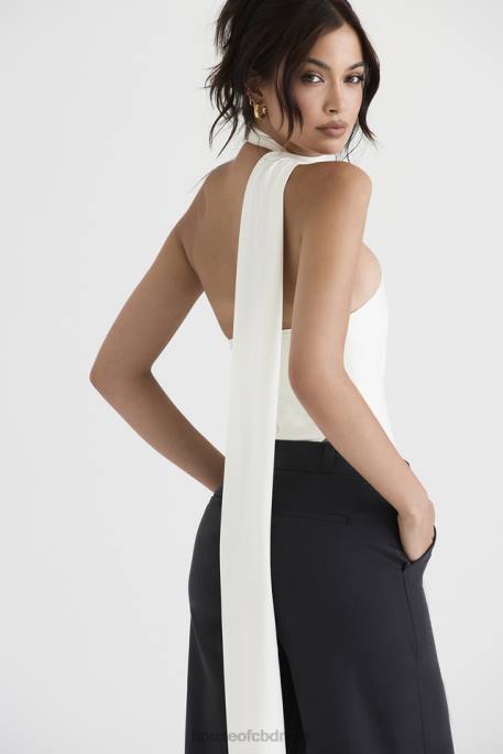 House of CB Farrah Ivory Satin Wrap Neck Bodysuit Clothing 4H6N710