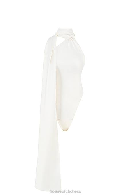 House of CB Farrah Ivory Satin Wrap Neck Bodysuit Clothing 4H6N710