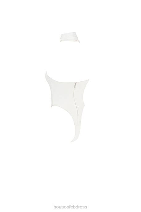 House of CB Farrah Ivory Satin Wrap Neck Bodysuit Clothing 4H6N710
