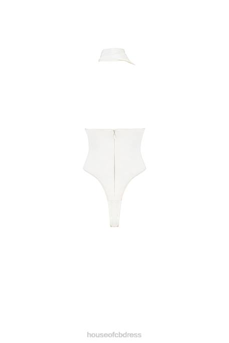 House of CB Farrah Ivory Satin Wrap Neck Bodysuit Clothing 4H6N710