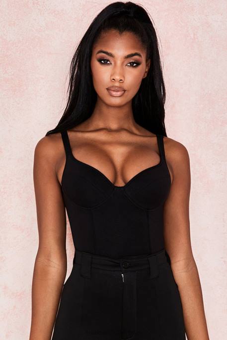House of CB Imani Black Marl Soft Jersey Bodysuit Clothing 4H6N811