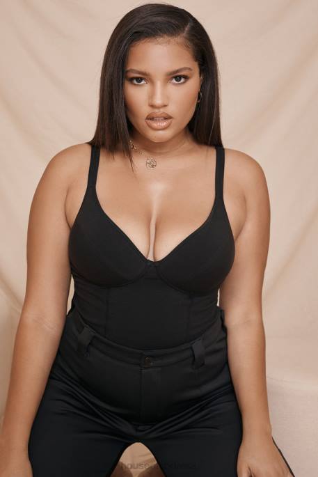 House of CB Imani Black Marl Soft Jersey Bodysuit Clothing 4H6N811