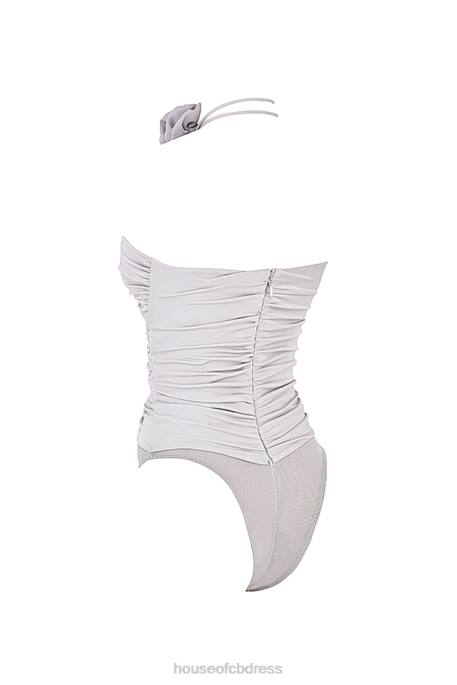 House of CB Joie Grey Flower Trimmed Bodysuit Clothing 4H6N713